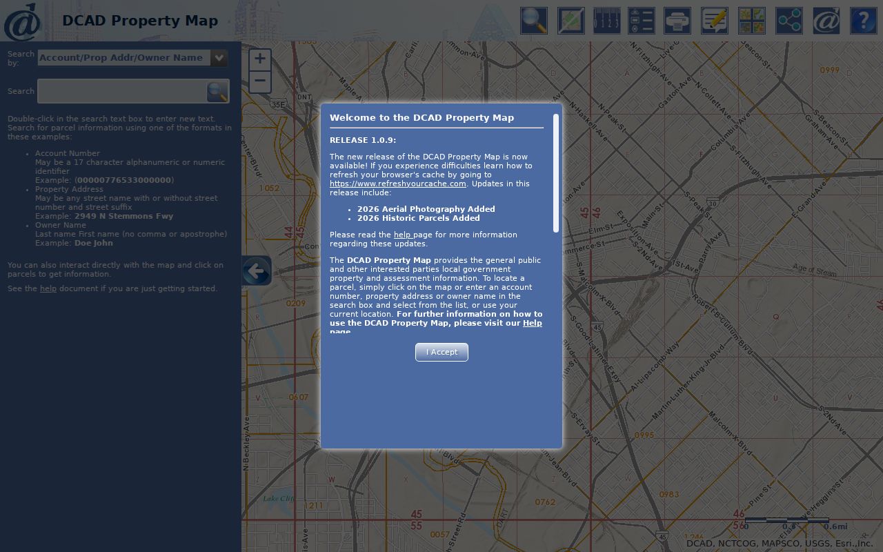Dallas street directory DCAD property map parcel search