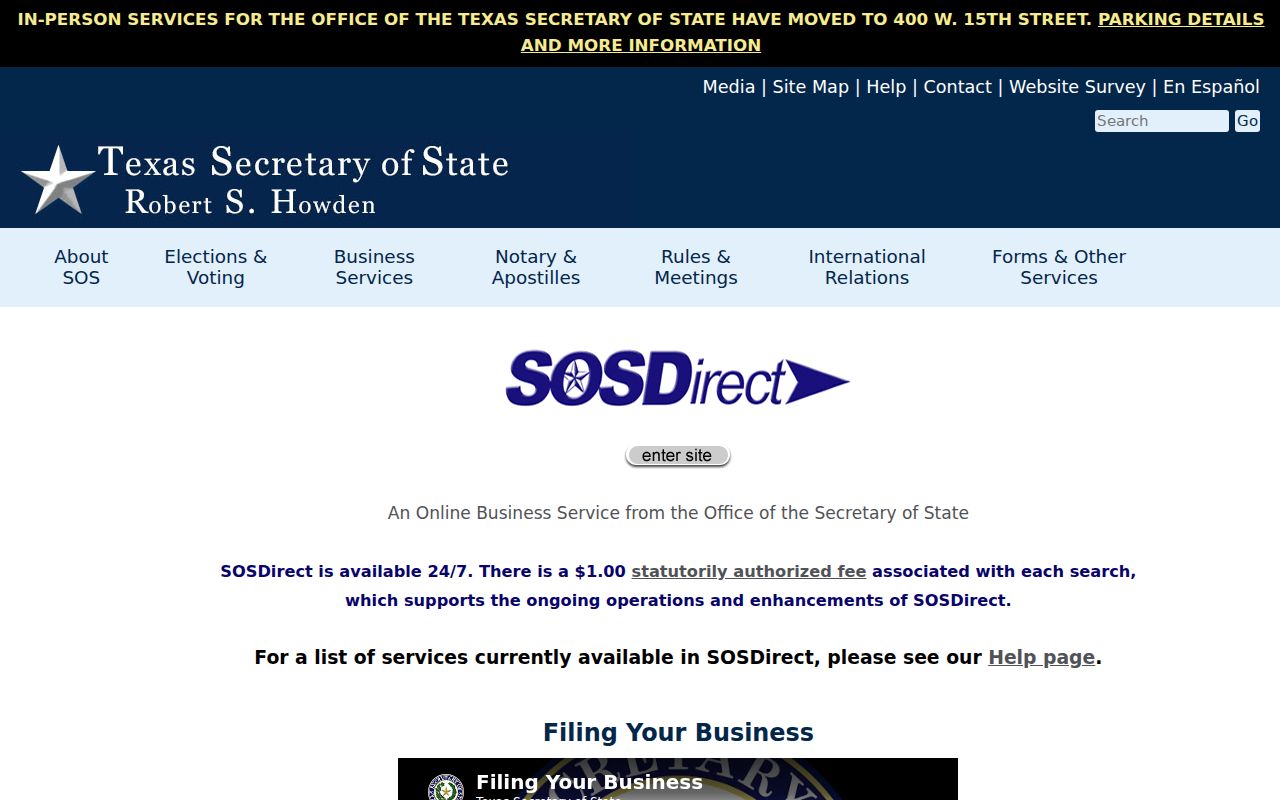Dallas resident lookup Texas SOSDirect business organization search