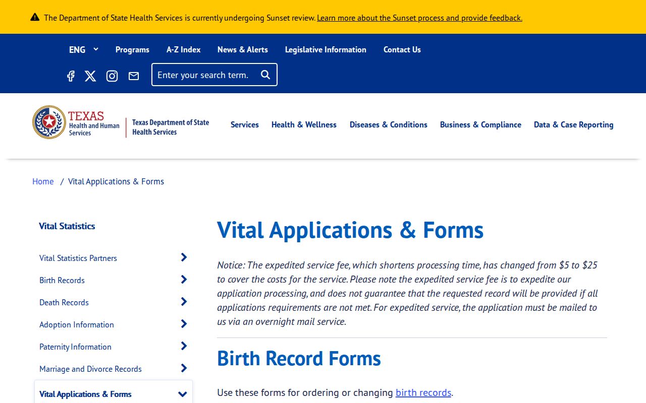 Dallas resident lookup Texas vital records application forms